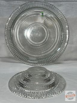 Glassware/Dish ware - Round 12"w ribbed platter & 9"w stand (chip on base rim)