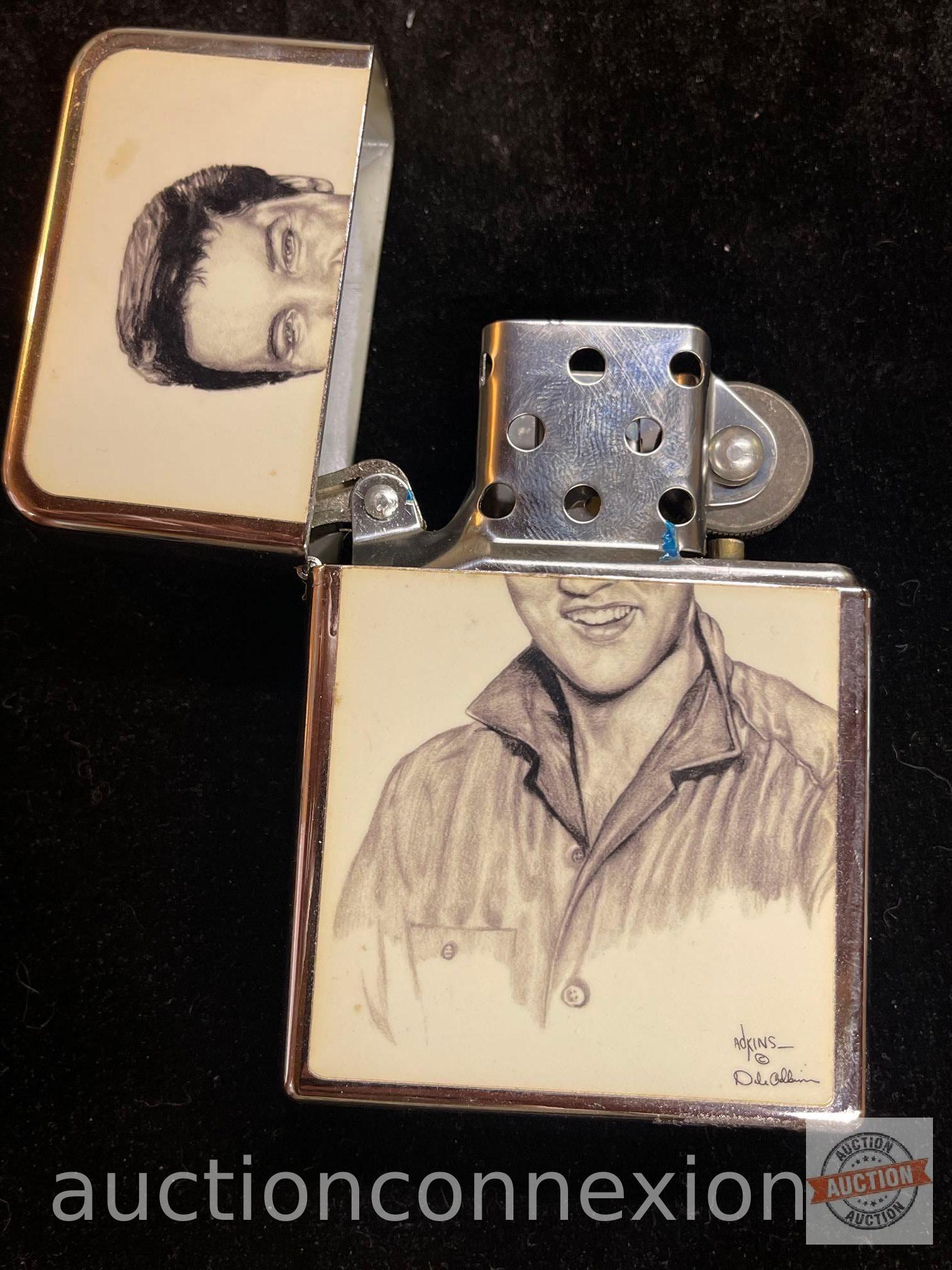 Victor brand, Elvis motif oversized lighter by Adkins 4.5"hx3"w