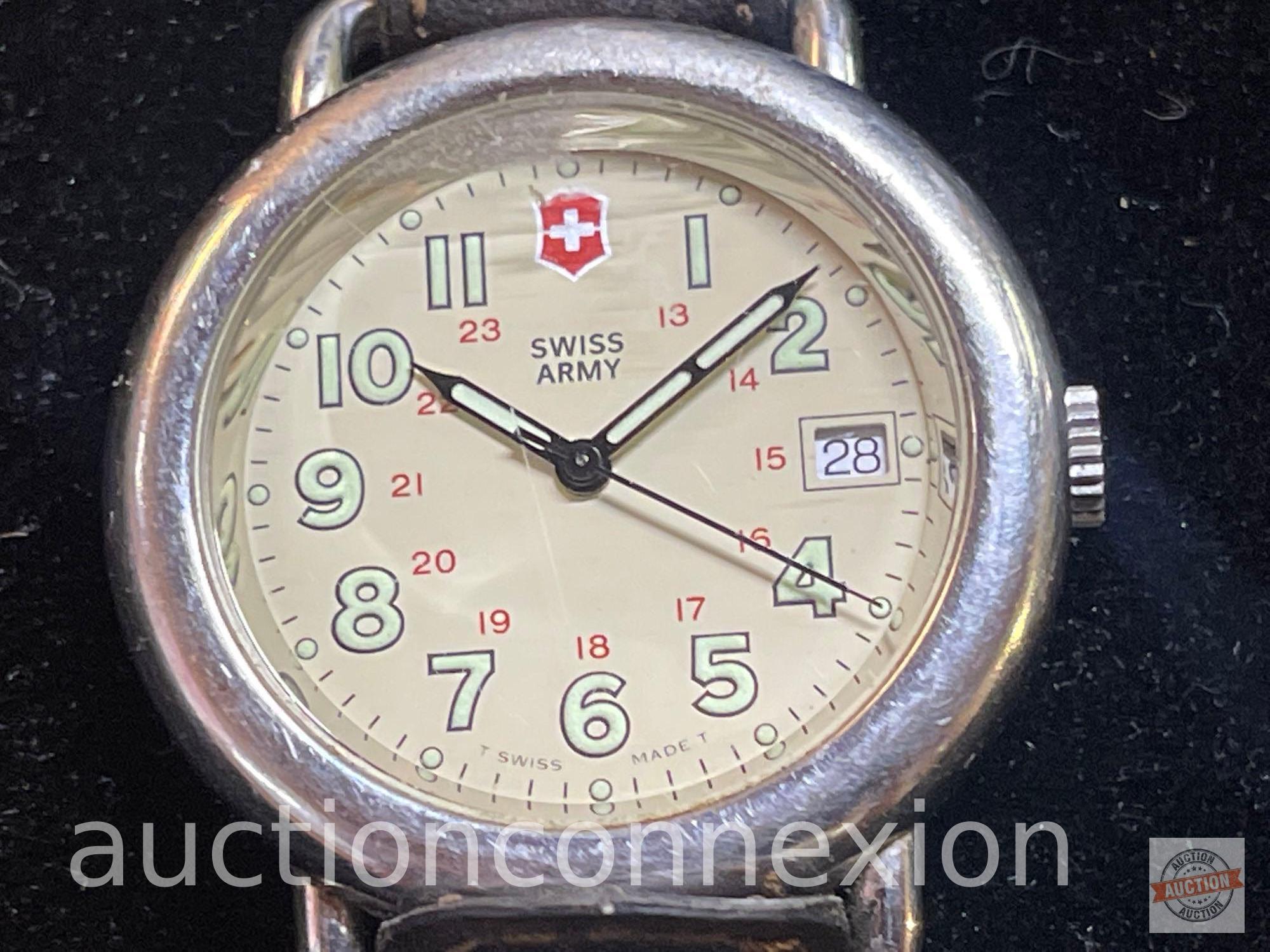 Jewelry - Men's wrist watch, Swiss Army, date/time, indiglo numerals and hands, leather band, no cla