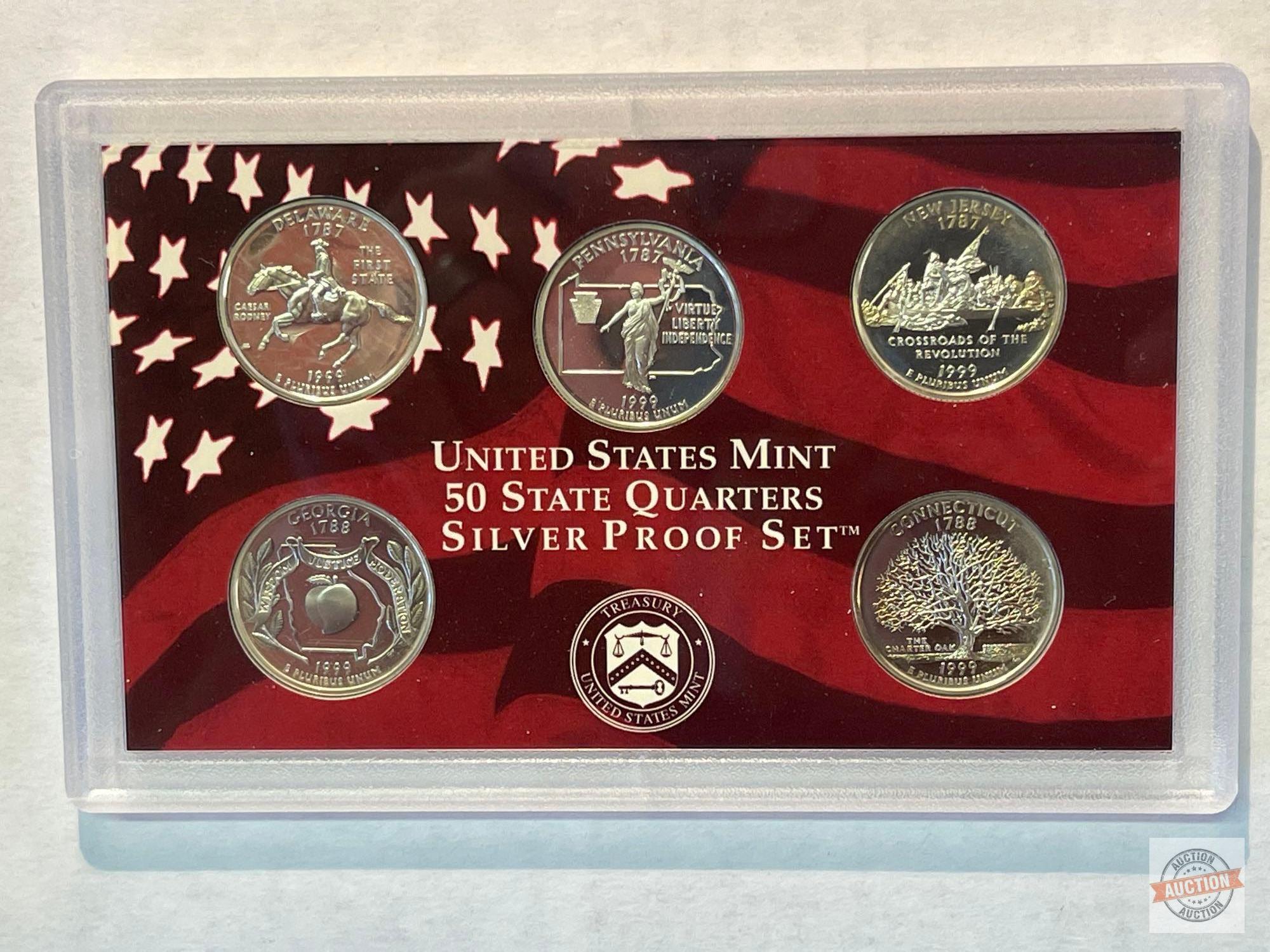 Silver - 1999s US Mint Silver Proof Set, 9 coins (7-90% silver)