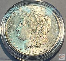 Silver Dollar - New Orleans 1904o, Uncirculated Morgan silver dollar in case.