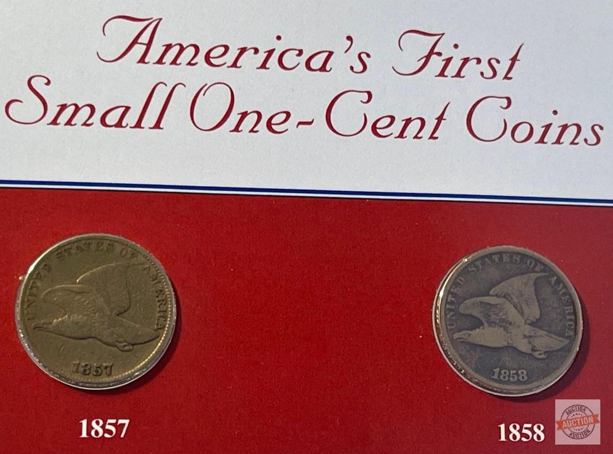 One-Cent - 2 coins - 1857 and 1858 Flying Eagle, America's First Small One-Cent Coins - PCS Folio