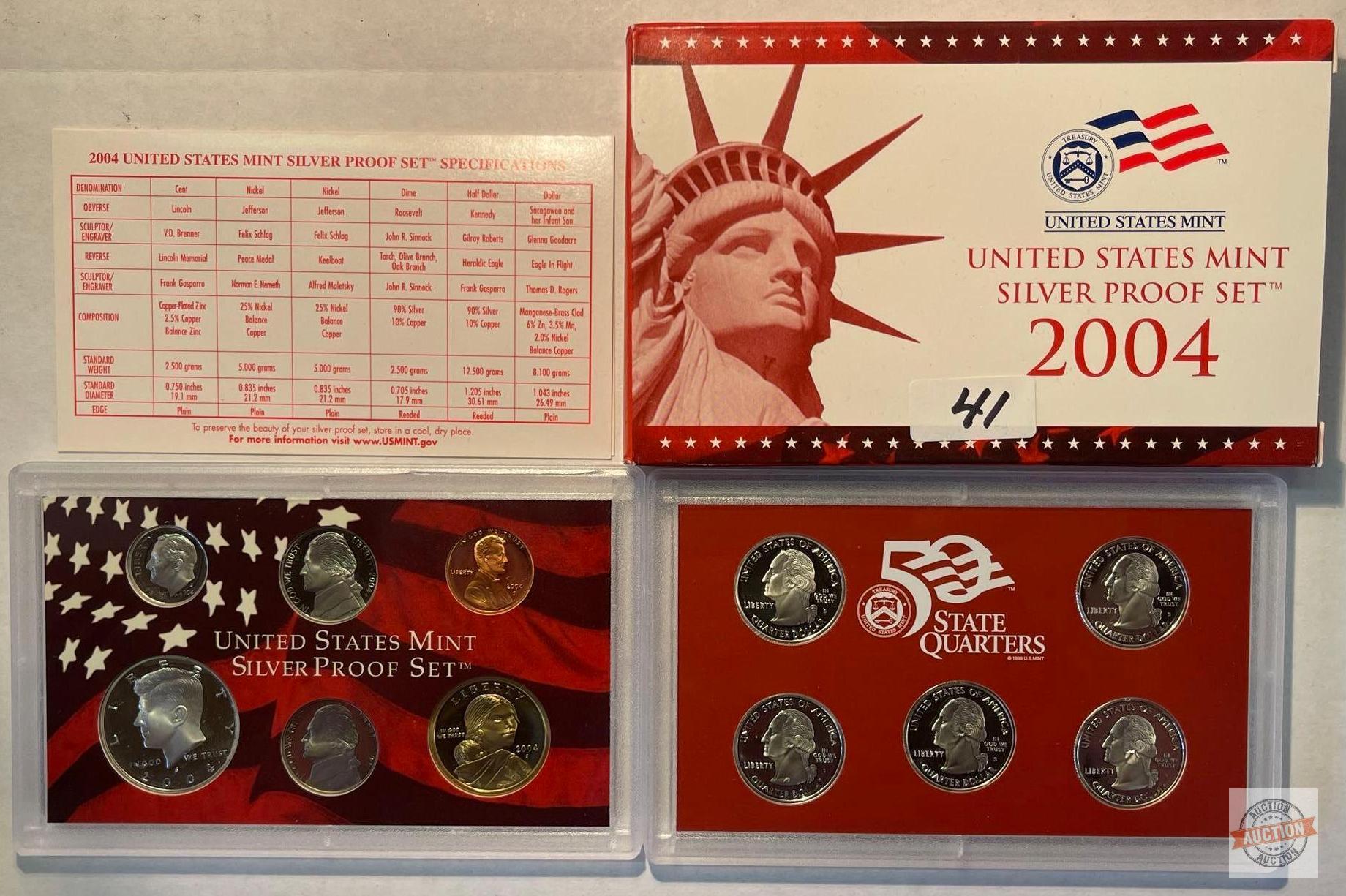 Silver - 2004s US Mint Silver Proof Set, 11 coins (7-90% silver)