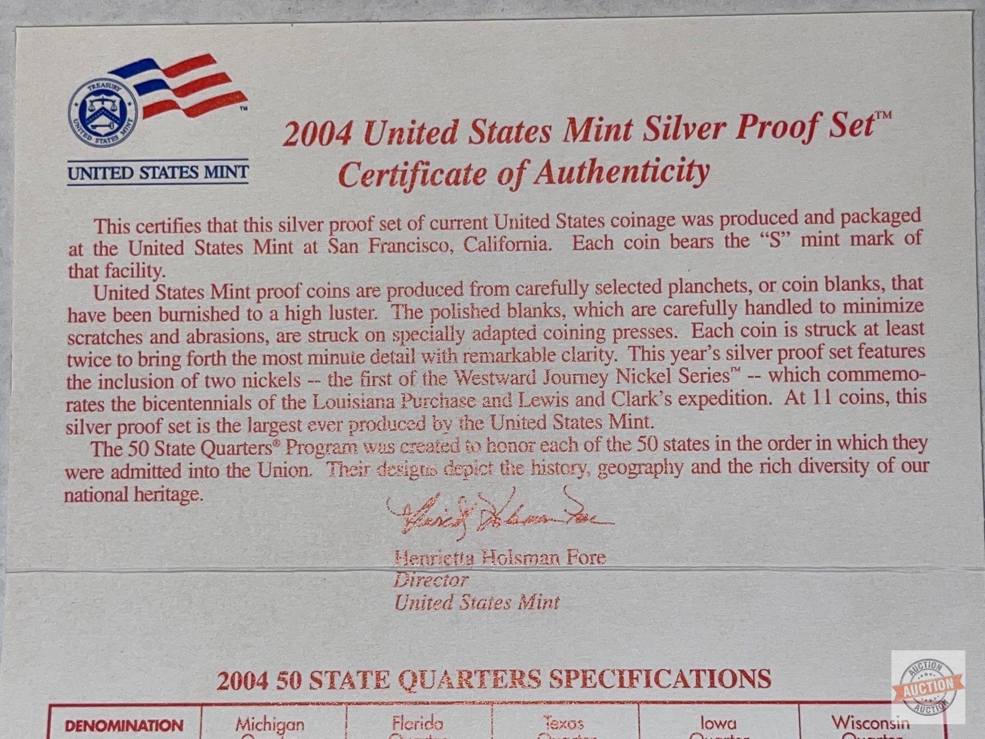 Silver - 2004s US Mint Silver Proof Set, 11 coins (7-90% silver)