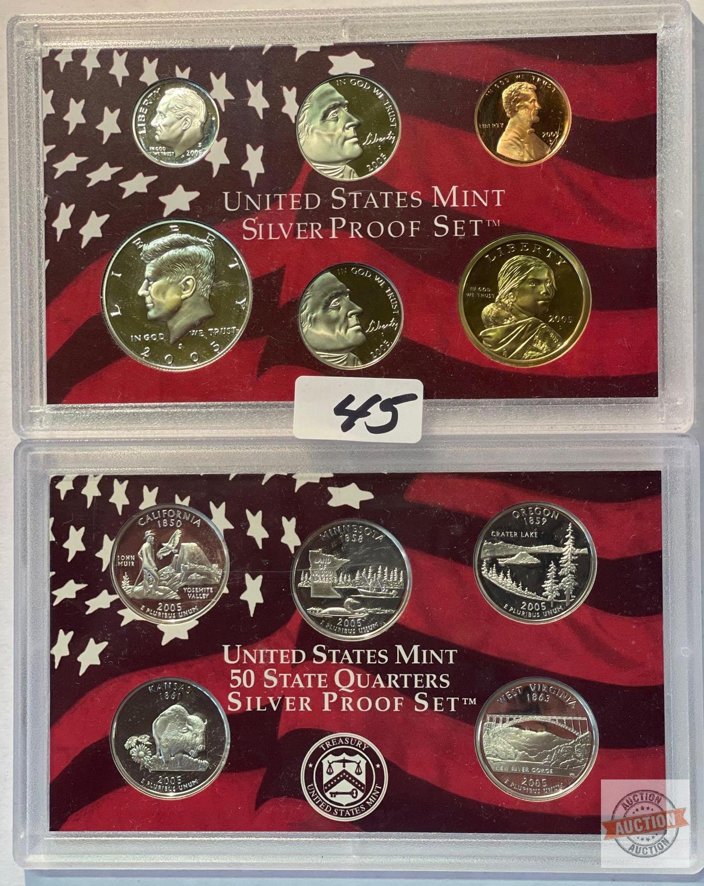 Silver - 2005s US Mint Silver Proof Set, 11 coins (7-90% silver)