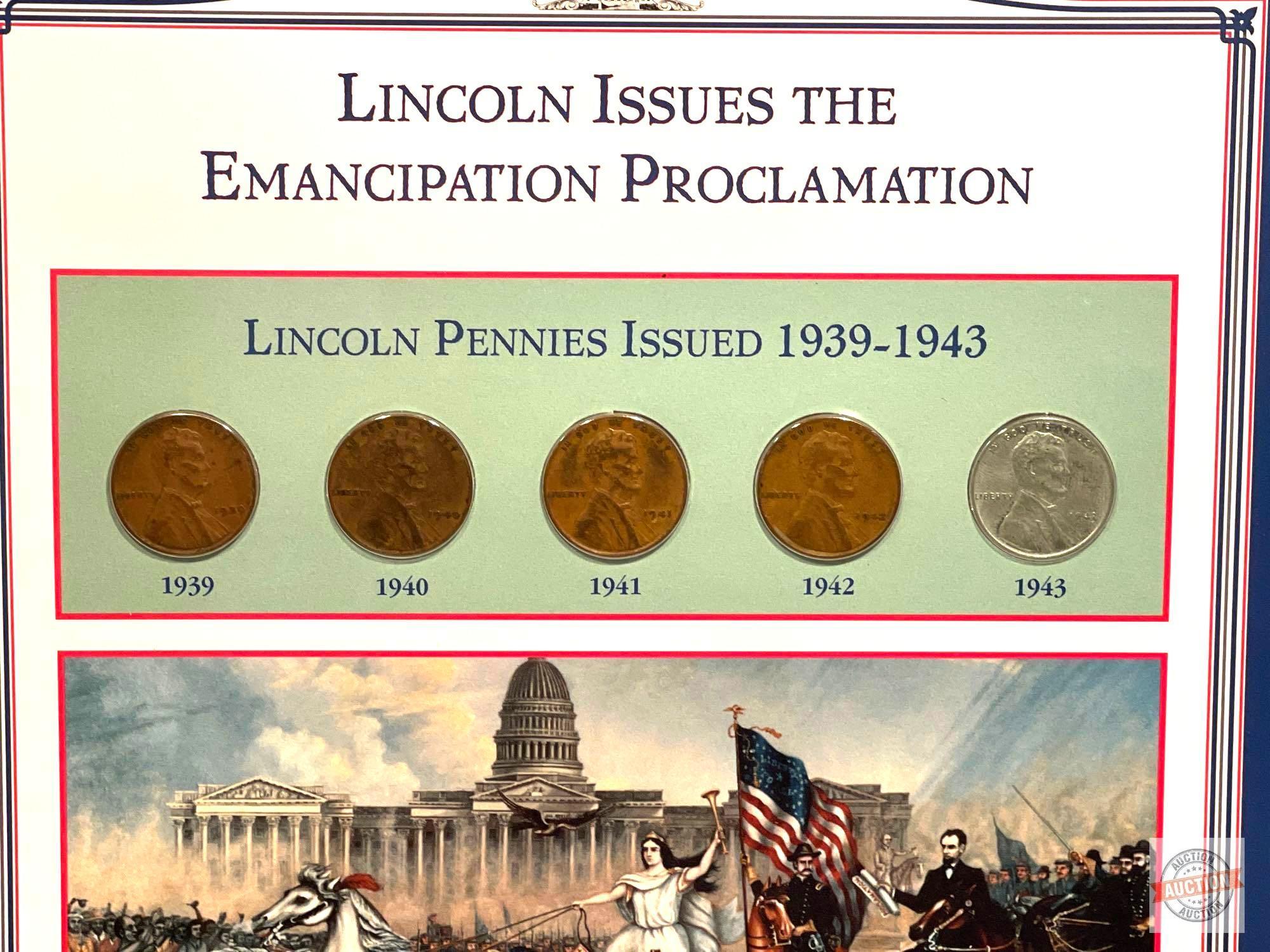 The Lincoln Coins & Stamps, 1909-1958, 10 Sheets of 5 coins and stamps