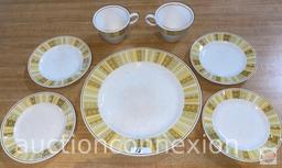 Franciscan China - 7pcs. Antiqua pattern, 1966 Whitestone ware Interpace, 1 plate, 3 dessert