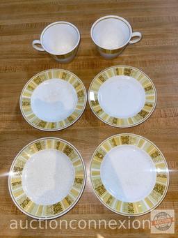 Franciscan China - 7pcs. Antiqua pattern, 1966 Whitestone ware Interpace, 1 plate, 3 dessert
