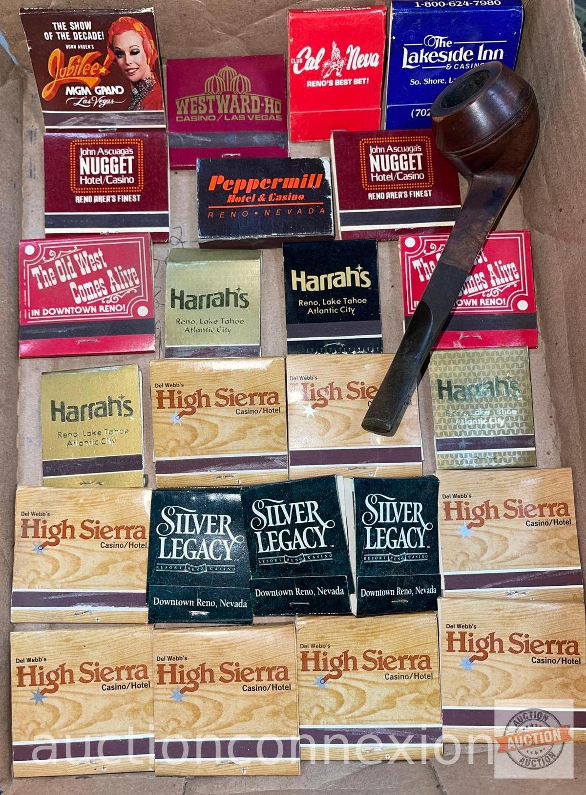 Matchbooks - assorted casino advertising matchbooks and vintage pipe