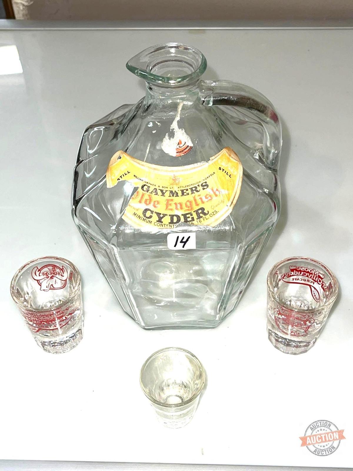 Gaymer's Olde English Cyder Bottle and 3 shot glasses