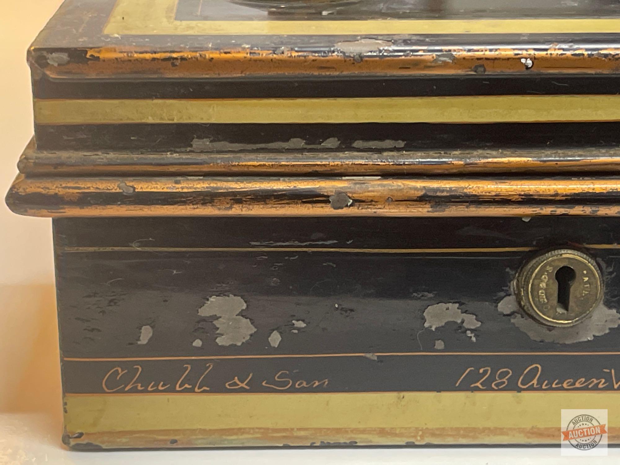 Lockbox - Vintage C. Chubb & Son, St. Paul's Churchyard, London, 7.25"wx4.75"dx3"h, swivel handle, i