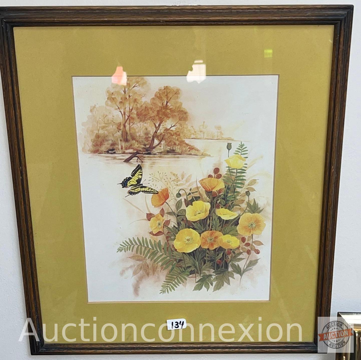 Artwork - 2 Butterfly / floral motif prints by F. Massa