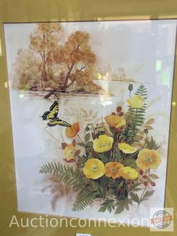 Artwork - 2 Butterfly / floral motif prints by F. Massa