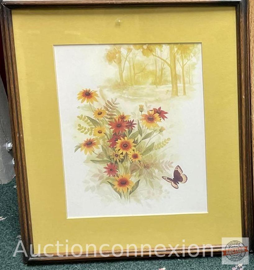 Artwork - 2 Butterfly / floral motif prints by F. Massa