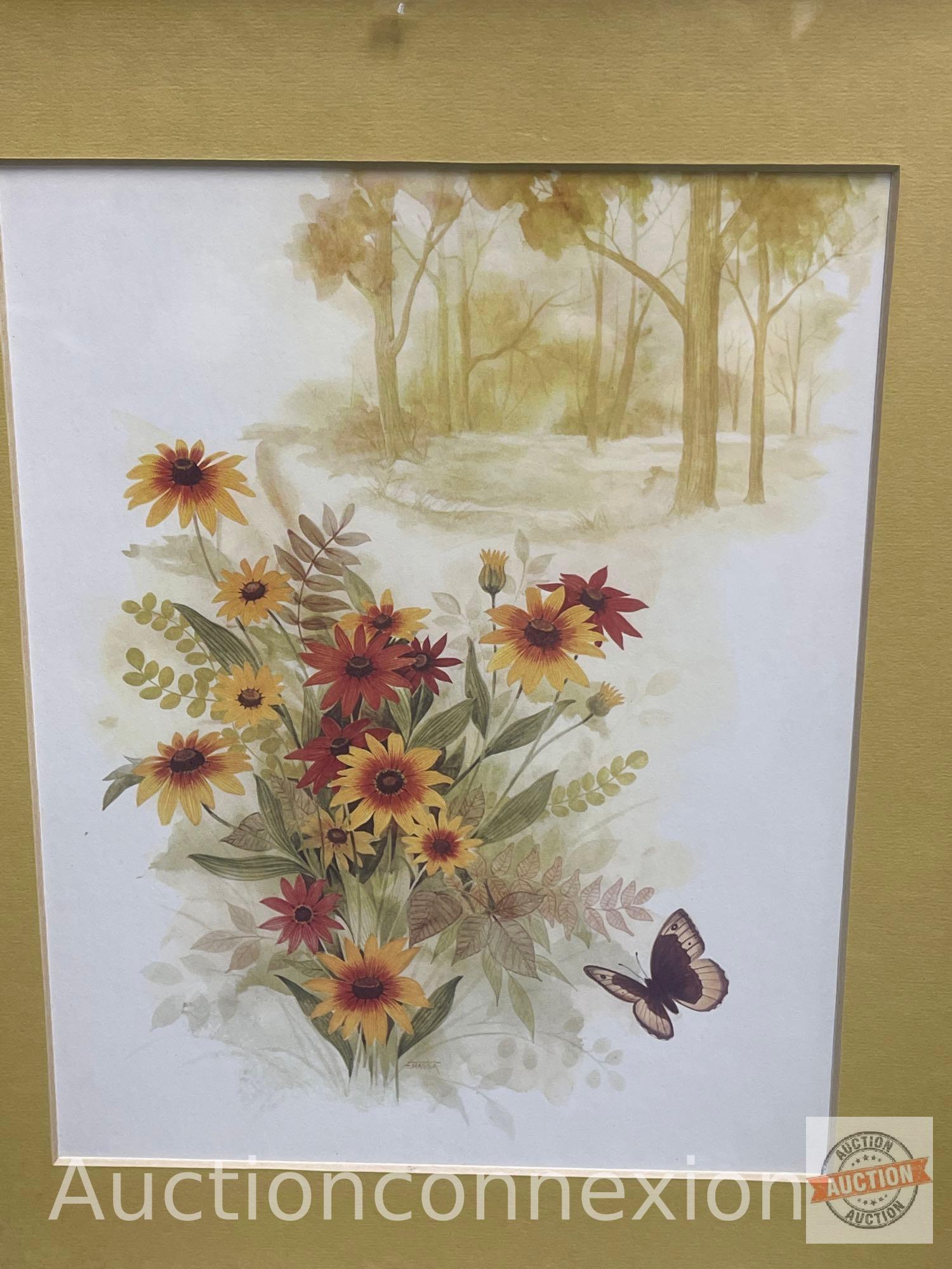 Artwork - 2 Butterfly / floral motif prints by F. Massa