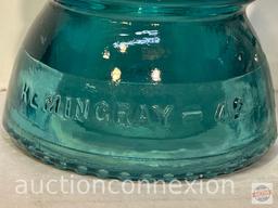 3 Vintage Glass Insulators, Hemingray, 2 blue/green, 1 clear