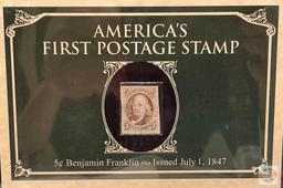 Stamp - America's First Postage Stamp, 5 cent Benjamin Franklin issued July 1, 1847
