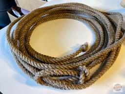 Western straw hat, rope, boot jack and lasso