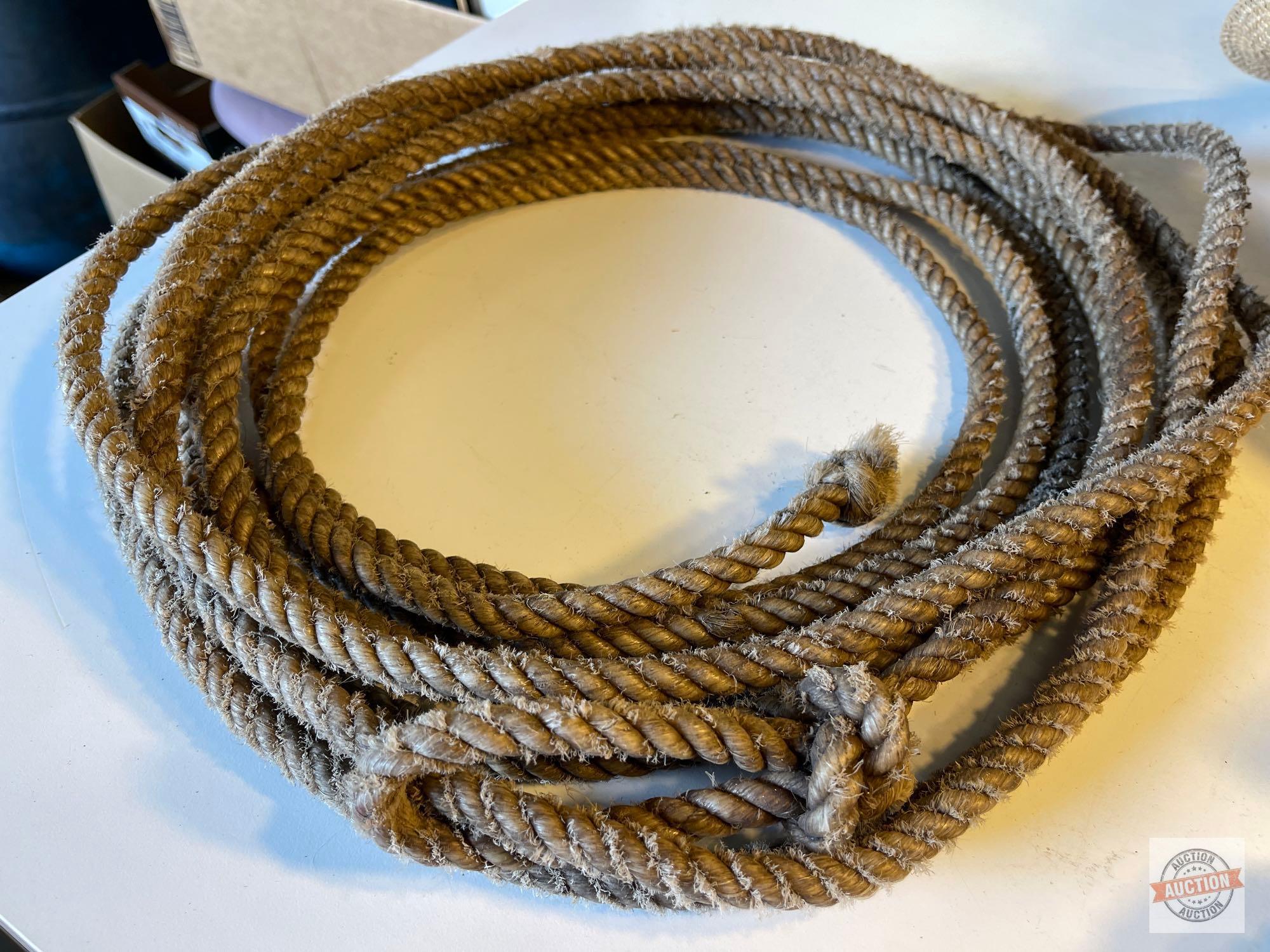Western straw hat, rope, boot jack and lasso