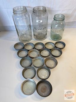 Vintage Canning jars - 3 with 16 vintage glass insert lids