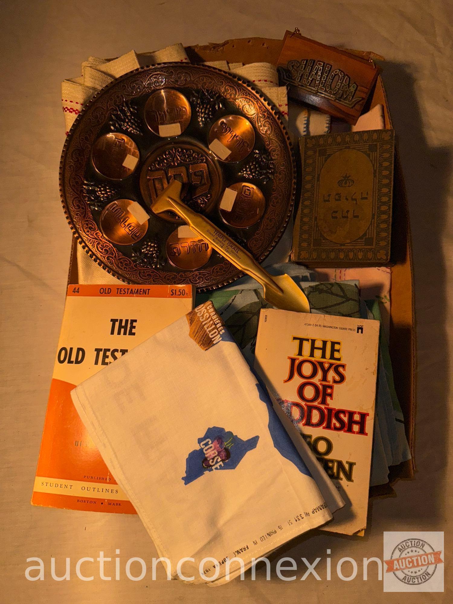 Linens, Jewish plate and books