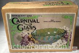 Carnival Glass, 1970's Green oval center bowl in original box