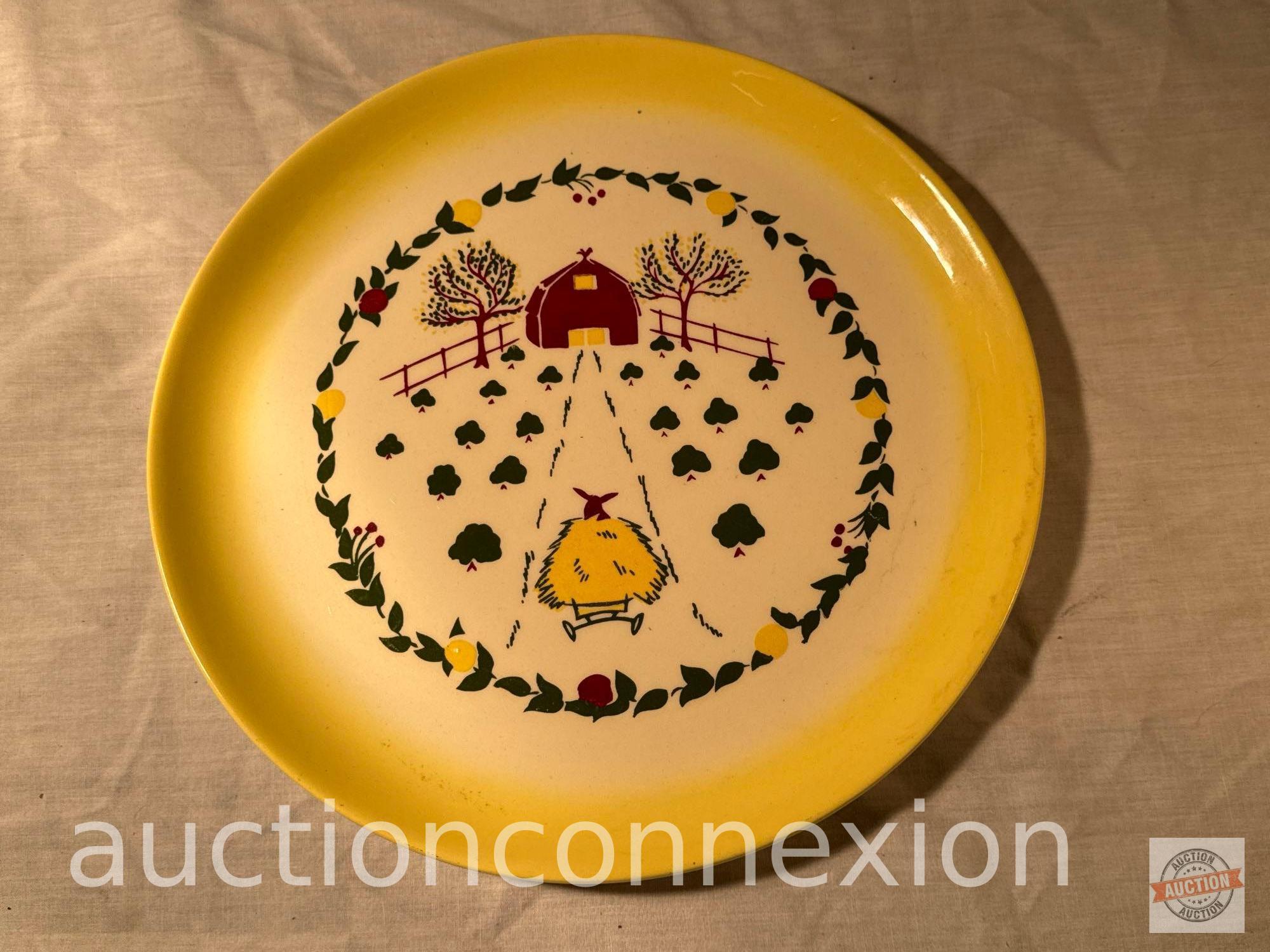 Dishware - 12 Brock of California, Farm Country Lane, yellow rimmed