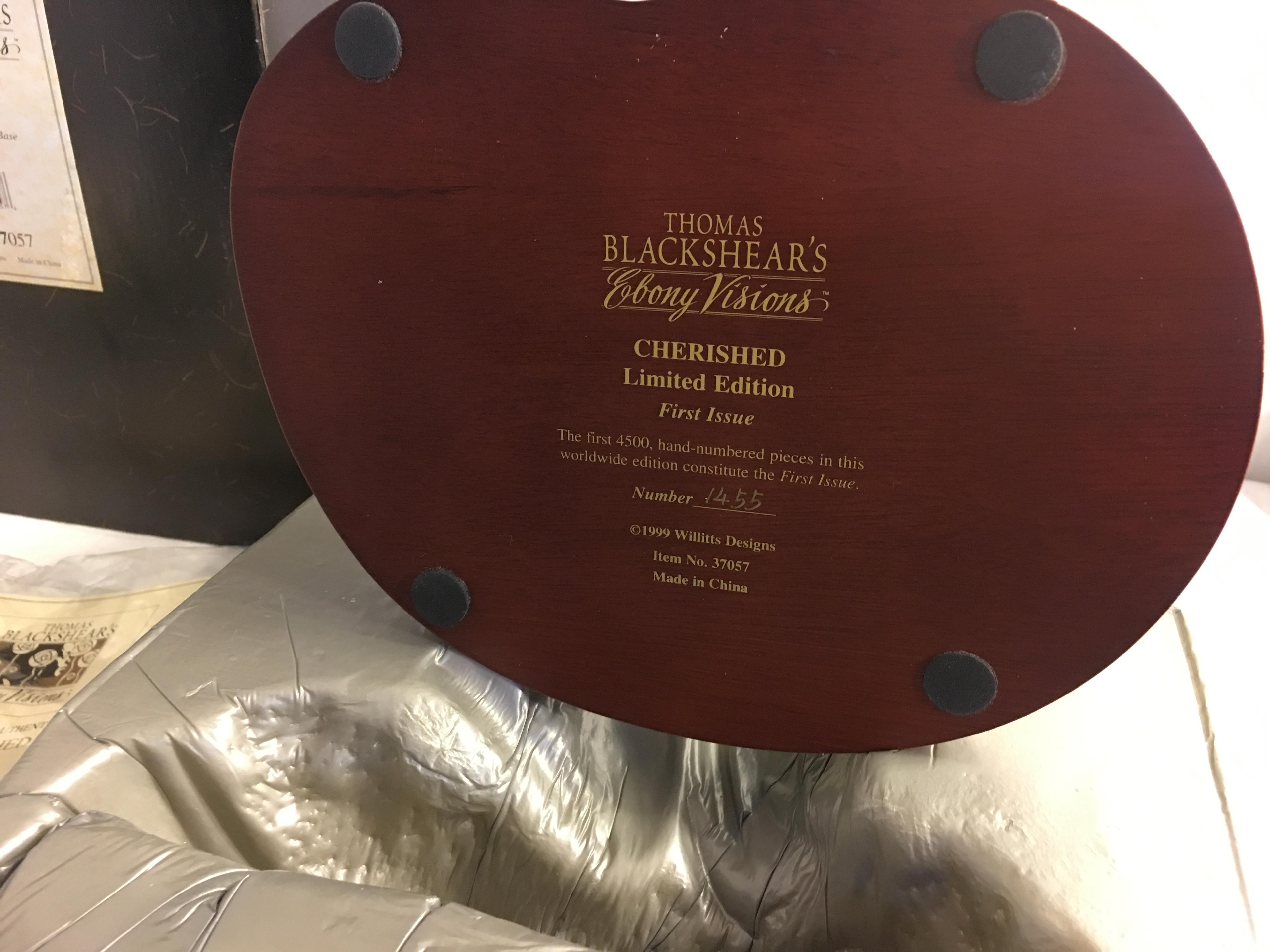 Collector Thomas Blackshear's Ebony Visions "Cherished" Ltd. Edt. 1st Issue Figurine On Wood Base