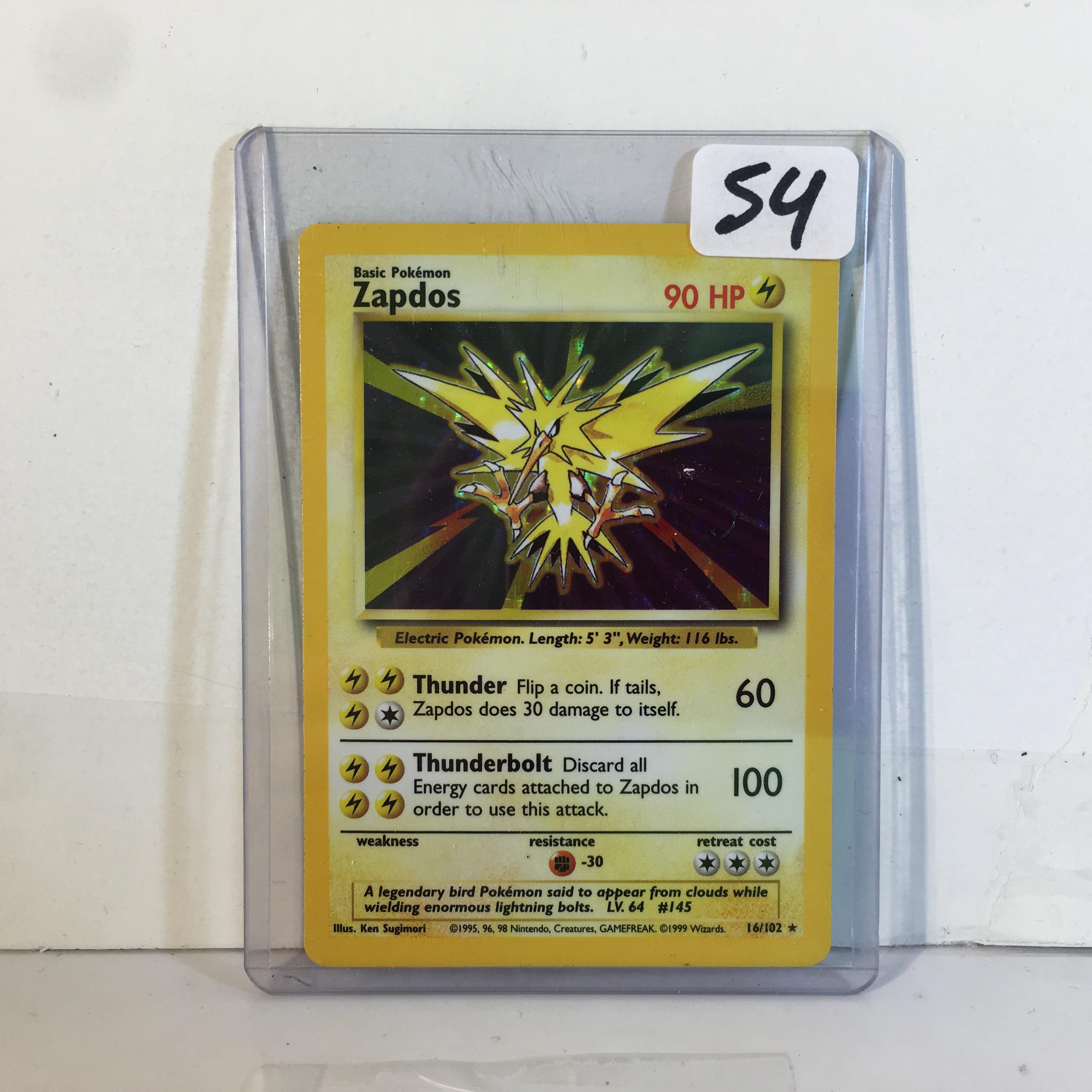 Collector 1999 Wizards Pokemon Basic Zapdos 90HP Thunderbolt Pokemon Game Card #145 16/102