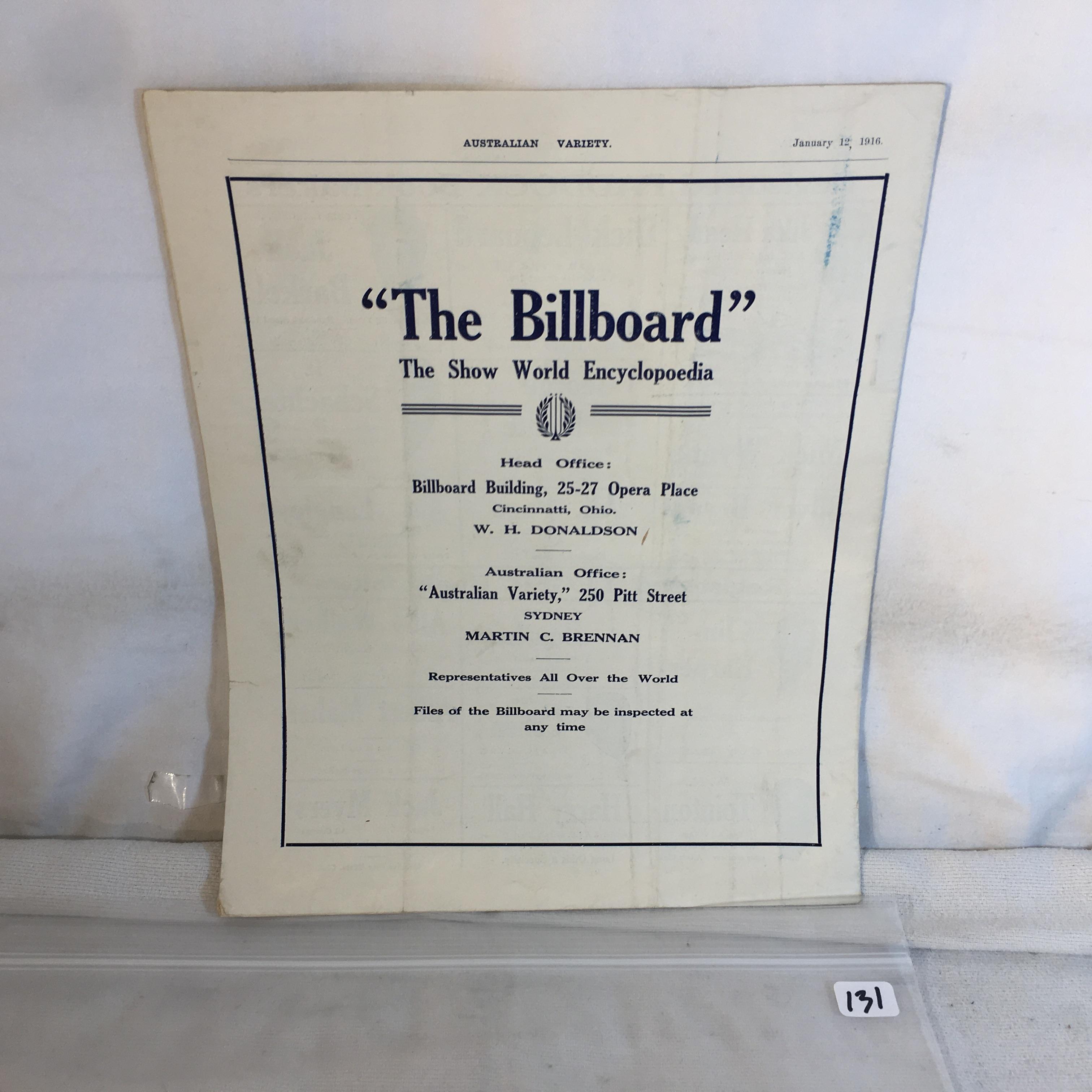 Collector Vintage 1916 The Billboard the Shoiw World Encylopedia Australian Variety Sport Gazette