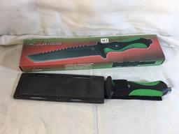 Collector New Tac Xtreme Knife 12" Overall Black Stainless Steel Blade Green Rubber Knive