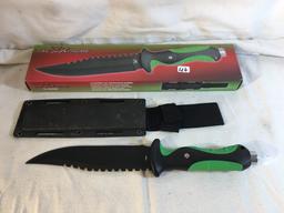 Collector New Tac Xtreme Knife 12" Overall Black Stainless Steel Blade Green Rubber Knive