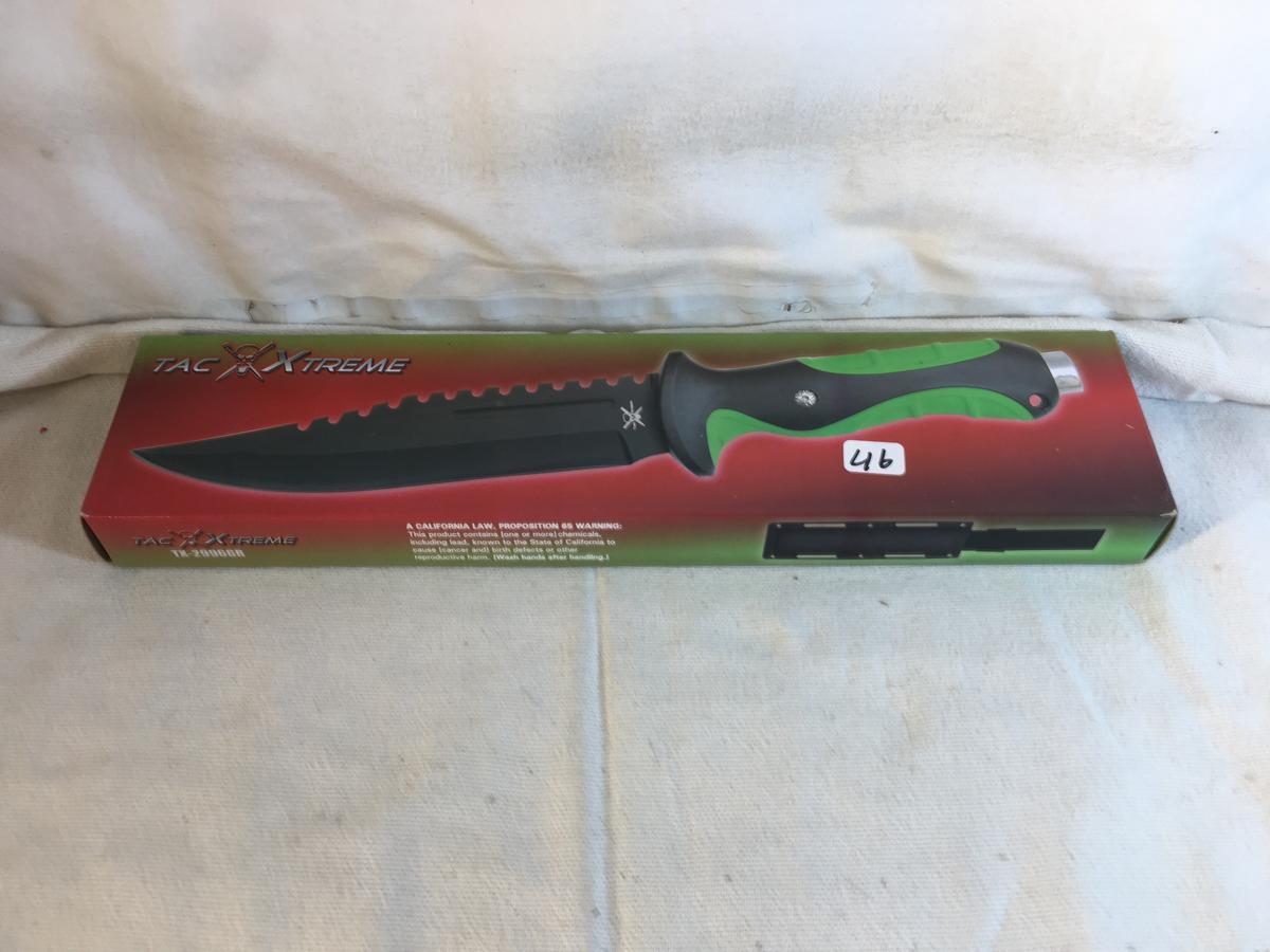 Collector New Tac Xtreme Knife 12" Overall Black Stainless Steel Blade Green Rubber Knive