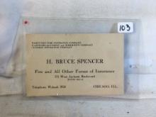 Collector Vintage H.Bruce Spencer Hartford Fire Insurance Company - See Pictures