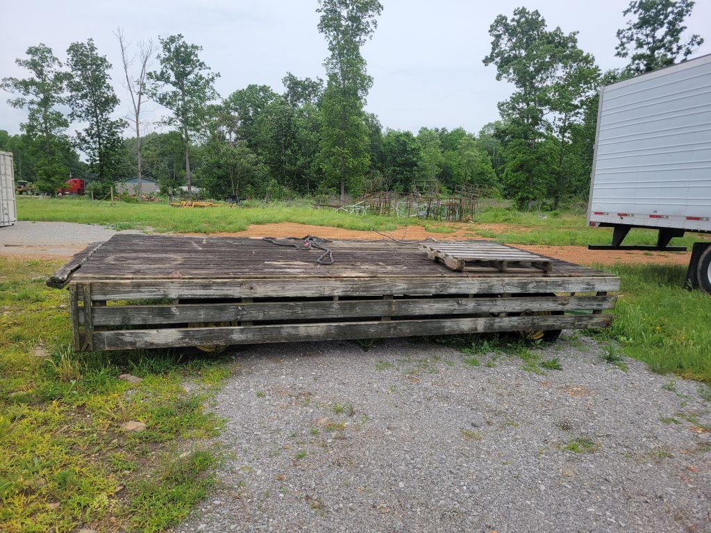 16'X8' PULL TYPE WAGON FRAME WITH WOOD FLOOR AND FLIP UP SIDES