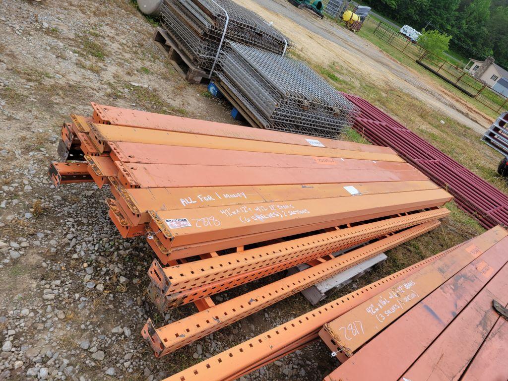 INDUSTRIAL METAL SHELVES 42"WX12'H WITH 12-12' BEAMS (3) AND 42" X 16' H 6-1