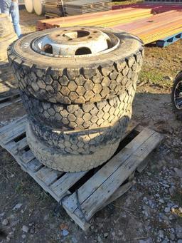 225/70R19.5 TIRES WITH RIMS (4)