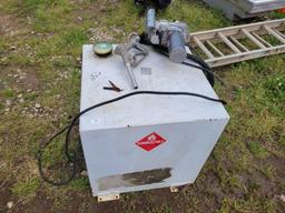 50 GALLON SQUARE FUEL TANK WITH PUMP, HOSE, AND NOZZLE