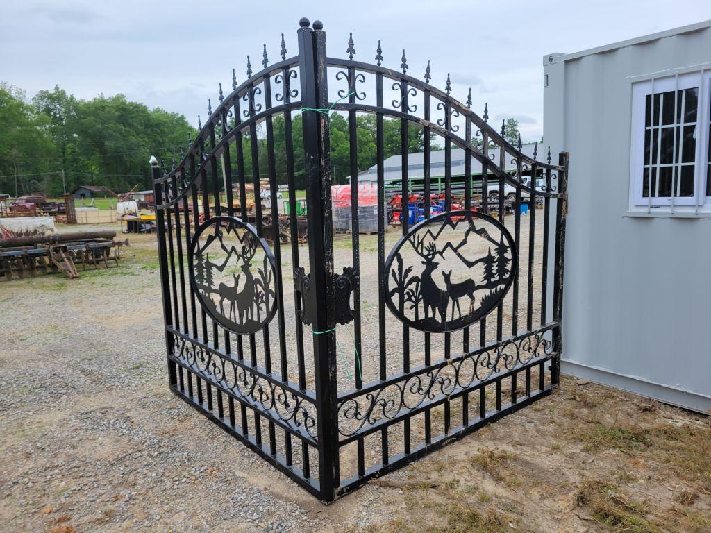 UNUSED 2024 14' DEER BI PARTING WROUGHT IRON ENTRANCE GATES