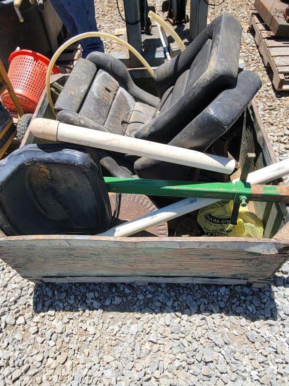CRATE OF SEATS, WHEELS, MISC
