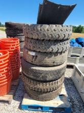 PALLET OF (6) ASSORTED SEMI TIRES AND MUD FLAPS