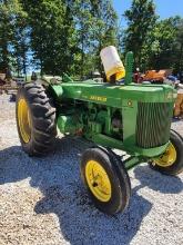JOHN DEERE R TRACTOR, RUNS ON DIESEL, STARTS WHEN PULLED OFF ON GAS PONY MO