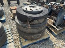 3 TIRES, 3 ALUMINUM WHEELS