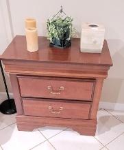 2 DRAWER WOOD END TABLE PLUS CONTENT ON TOP