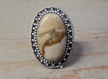 GERMAN SILVER SIZE 9 RING, PICTURE JASPER, SELLS ABSOLUTE, SELLS ABSOLUTE