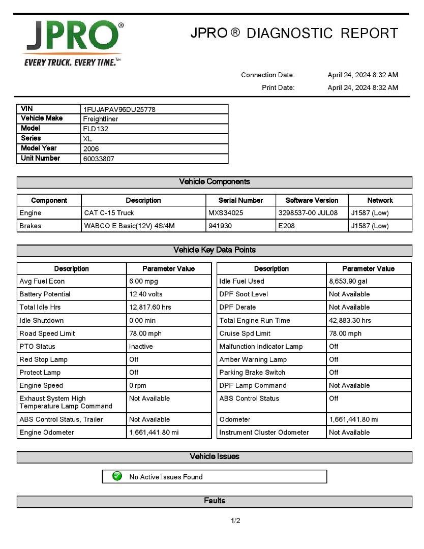 2006 FREIGHTLINER FLD132 Serial Number: 1FUJAPAV96DU25778