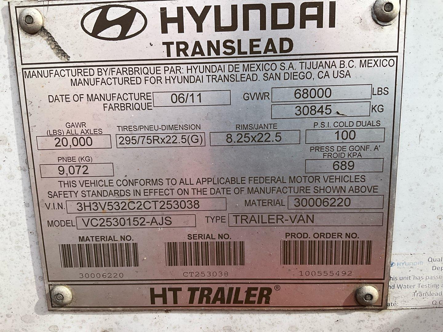 2012 HYUNDAI  DRYVAN Serial Number: 3H3V532C2CT253038