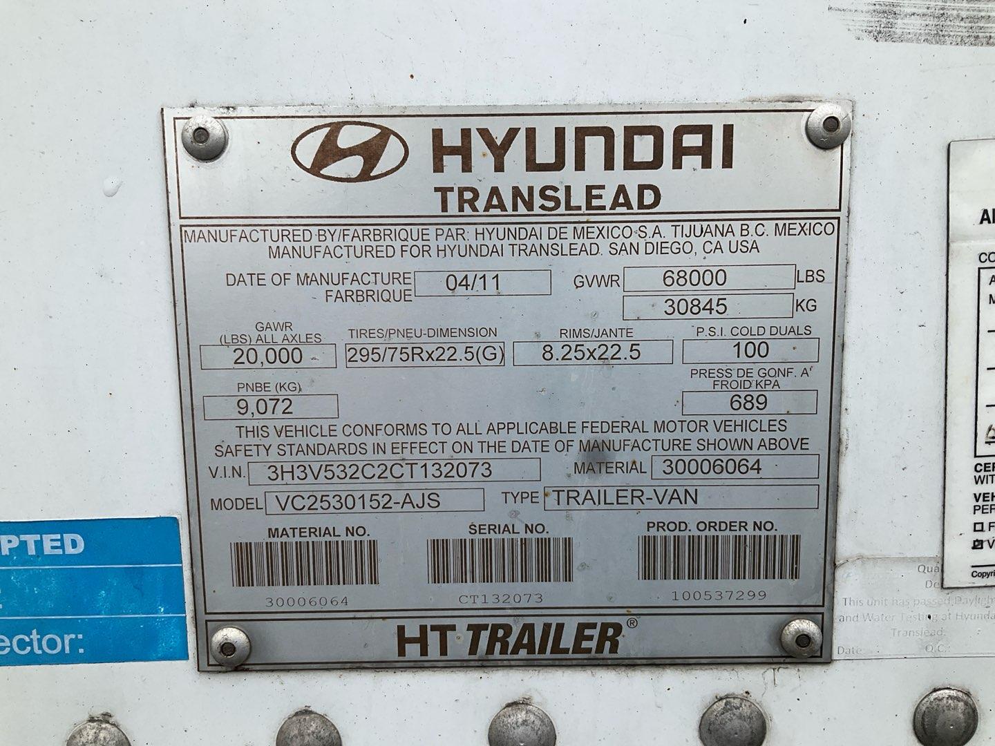 2012 HYUNDAI  DRYVAN Serial Number: 3H3V532C2CT132073