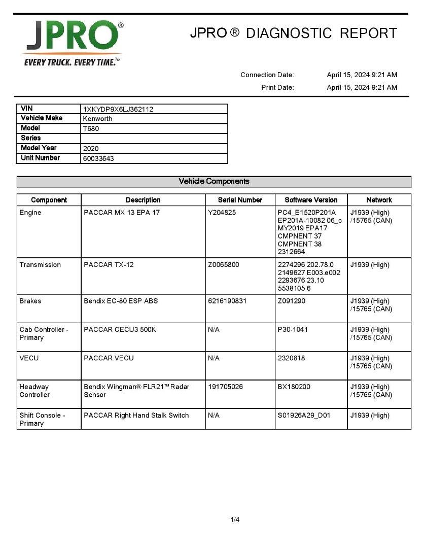 2020 KENWORTH T680 Serial Number: 1XKYDP9X6LJ362112