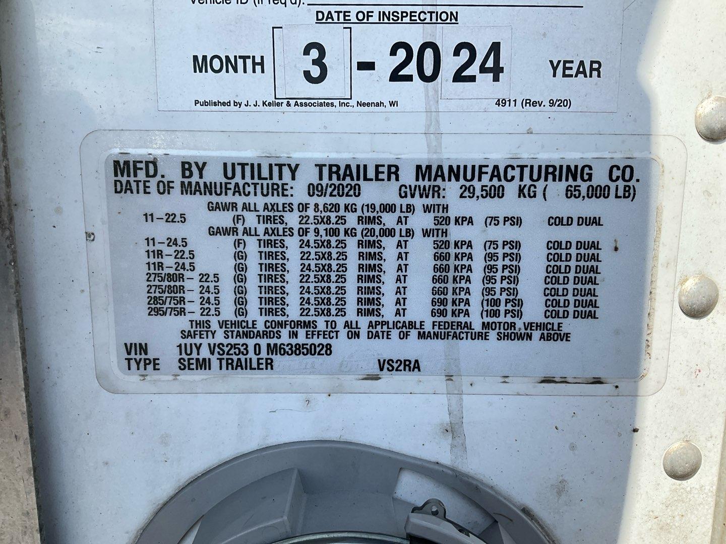 2021 UTILITY  REEFER Serial Number: 1UYVS2530M6385028